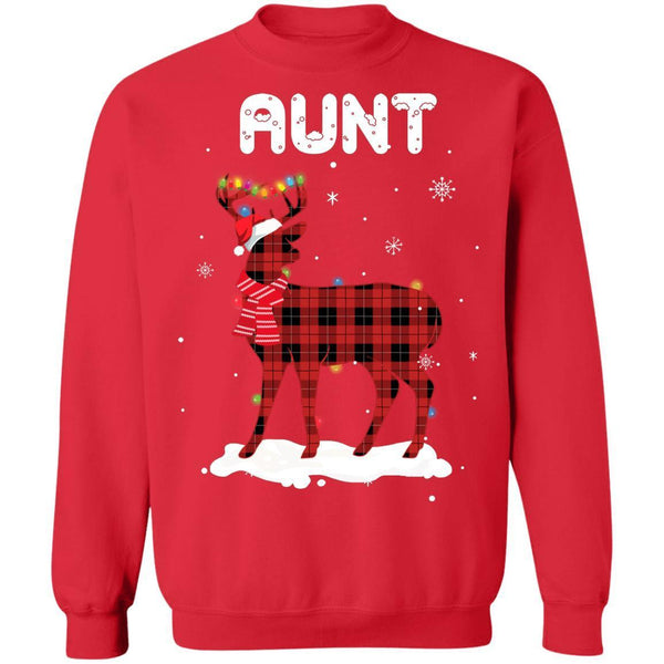 Aunt Deer Red Plaid Christmas Family Matching Pajamas G180 Gildan Crewneck Pullover Sweatshirt  8 oz.