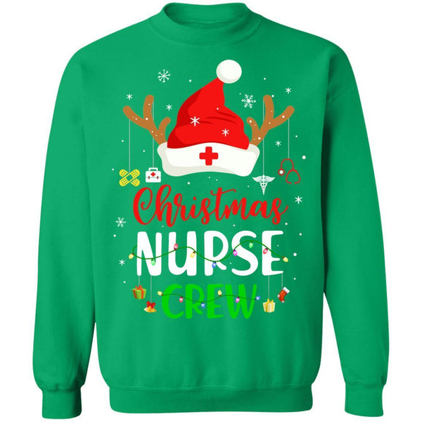 Christmas Nurse Crew Santa Hat Reindeer Merry Christmas Gift G180 Gildan Crewneck Pullover Sweatshirt  8 oz.