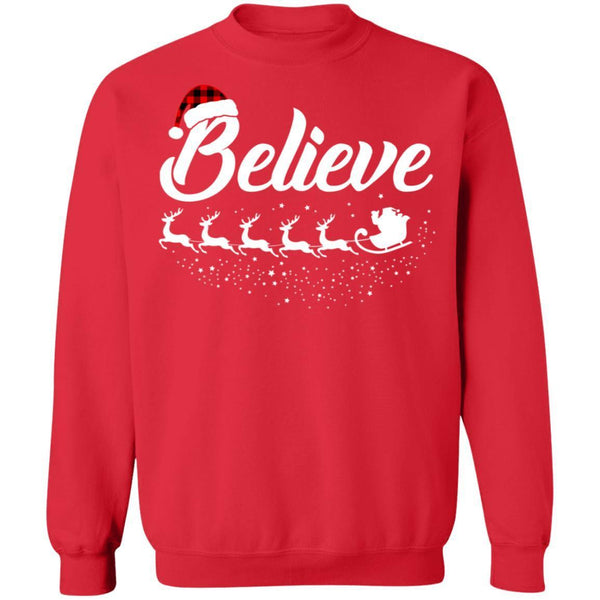 Believe Christmas Gifts Santa Hat Buffalo Plaid G180 Gildan Crewneck Pullover Sweatshirt  8 oz.