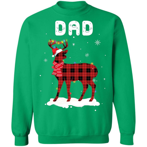 Dad Deer Red Plaid Christmas Family Matching Pajamas G180 Gildan Crewneck Pullover Sweatshirt  8 oz.