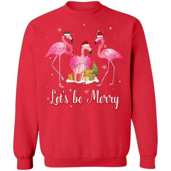 Family Holiday Let's Be Merry Christmas Flamingo G180 Gildan Crewneck Pullover Sweatshirt  8 oz.