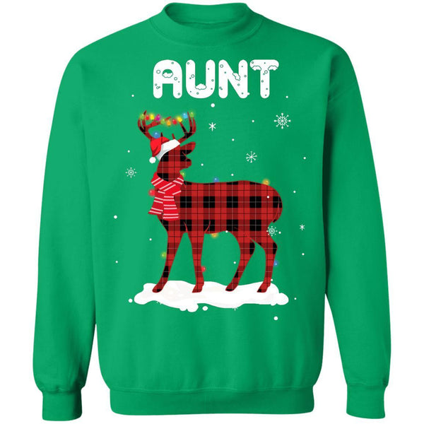 Aunt Deer Red Plaid Christmas Family Matching Pajamas G180 Gildan Crewneck Pullover Sweatshirt  8 oz.