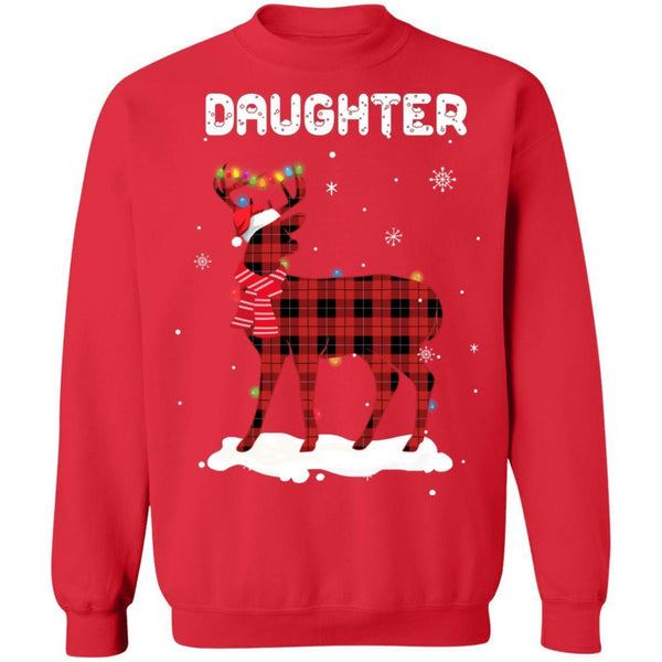 Daughter Deer Red Plaid Christmas Family Matching Pajamas G180 Gildan Crewneck Pullover Sweatshirt  8 oz.