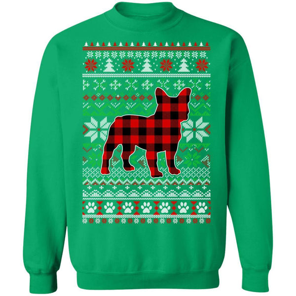 French Bulldog Red Plaid Ugly Christmas Sweater Gifts G180 Gildan Crewneck Pullover Sweatshirt  8 oz.