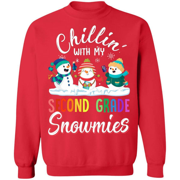 Chillin' With Second Grade Snowmies Christmas Teacher Gifts G180 Gildan Crewneck Pullover Sweatshirt  8 oz.