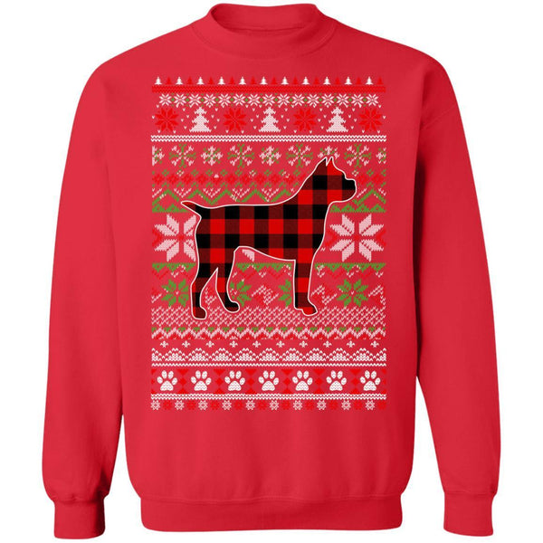 Boxer Red Plaid Ugly Christmas Sweater Gifts G180 Gildan Crewneck Pullover Sweatshirt  8 oz.