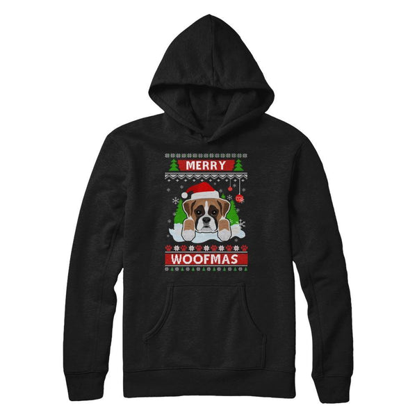 Boxer Merry Woofmas Ugly Christmas Sweater Gildan Pullover Hoodie