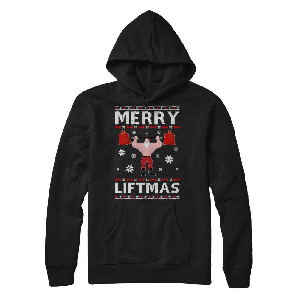 Christmas Merry Liftmas Santa Fitness Gym Ugly Sweater Gildan - Pullover Hoodie