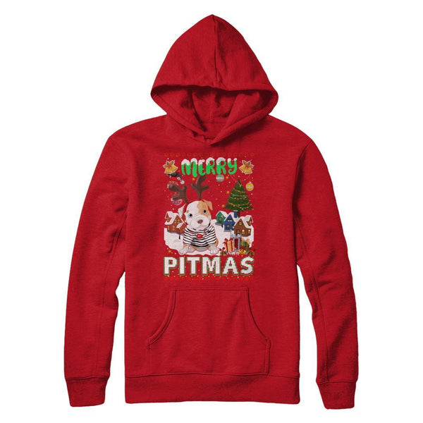 Cute Pitbull Christmas Merry Pigmas Ugly Sweater Christmas Gildan - Pullover Hoodie