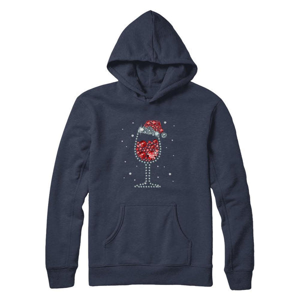 Diamond Wine Glasses Santa Hat Christmas Gildan Pullover Hoodie