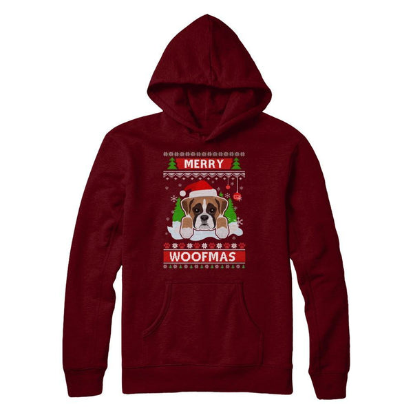 Boxer Merry Woofmas Ugly Christmas Sweater Gildan Pullover Hoodie