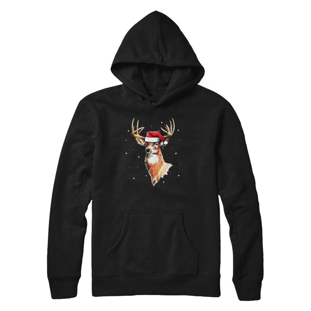 Christmas Pajama Deer With Santa Hat Hunting Hunter Gildan Pullover Hoodie