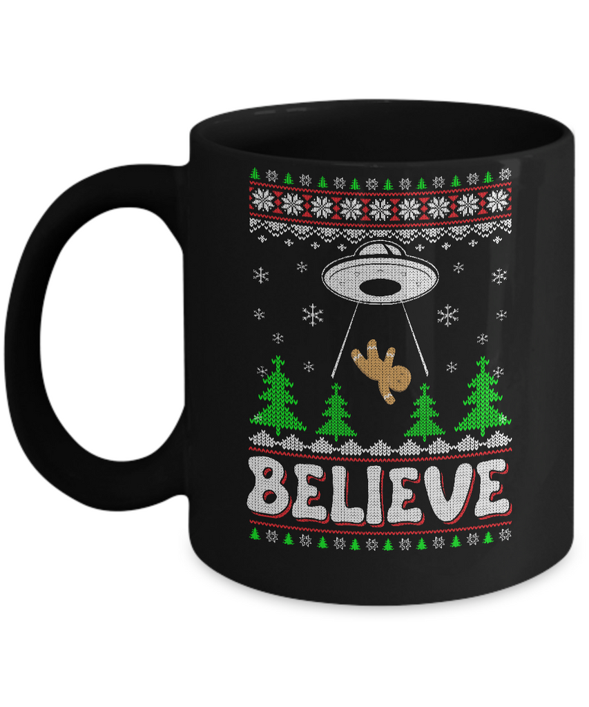 Believe UFO Gingerbread Ugly Christmas Sweater Mug