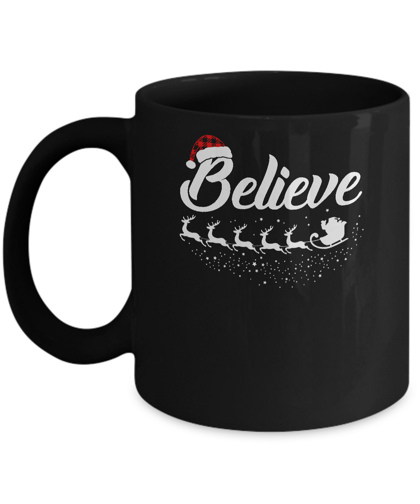 Believe Christmas Gifts Santa Hat Buffalo Plaid Mug