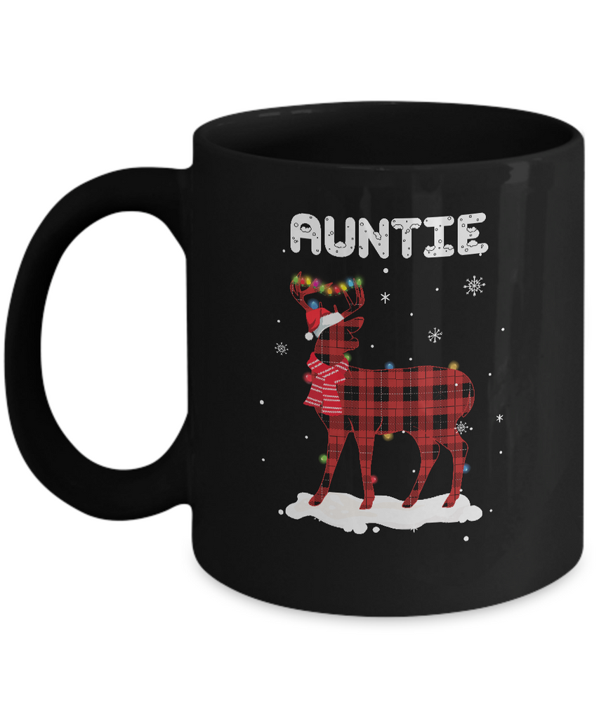 Auntie Deer Red Plaid Christmas Family Matching Pajamas Mug