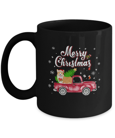 Corgi Retriever Rides Red Truck Christmas Pajama Mug