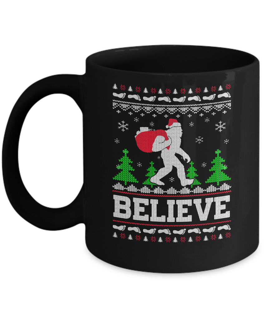 Christmas Believe Bigfoot Ugly Xmas Sweater Mug